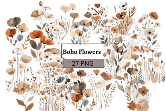 Download Watercolor Boho Wild Flowers Clipart Set - Wild flowers clipart Collection