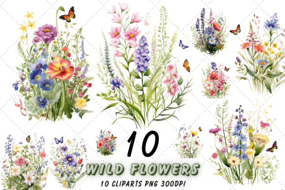 Download Watercolor Wild Flowers Clipart Bundle - Wild flowers clipart Collection