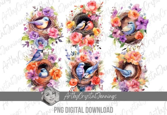 Download Colorful Floral Bird Nest Design PNG - Floral bird Collection