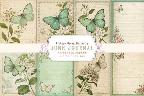 Download Vintage Green Butterfly Junk Journal - Junk journal Collection