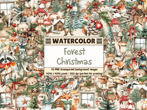Download Forest Christmas Watercolor Clipart - Premium Resources