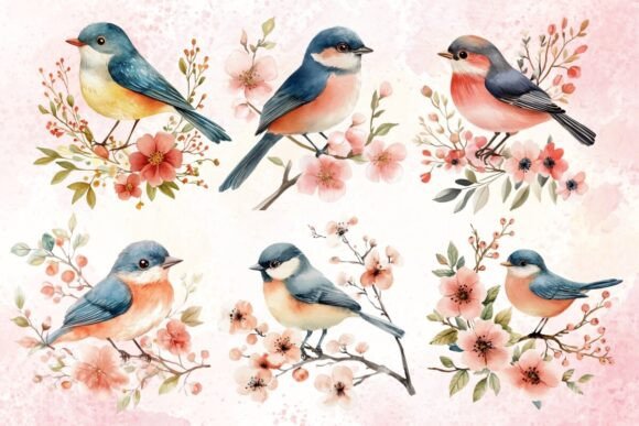Download Watercolor Scandinavian Floral Bird - Floral bird Collection